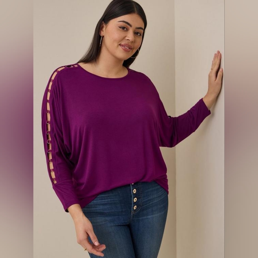 Torrid Super Soft O-Ring Sleeve Dolman Top in Purple, Size 2